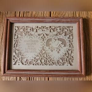 Vintage 70's Framed Scherenschnitte By Figi Graphics Happiness Begins With Love